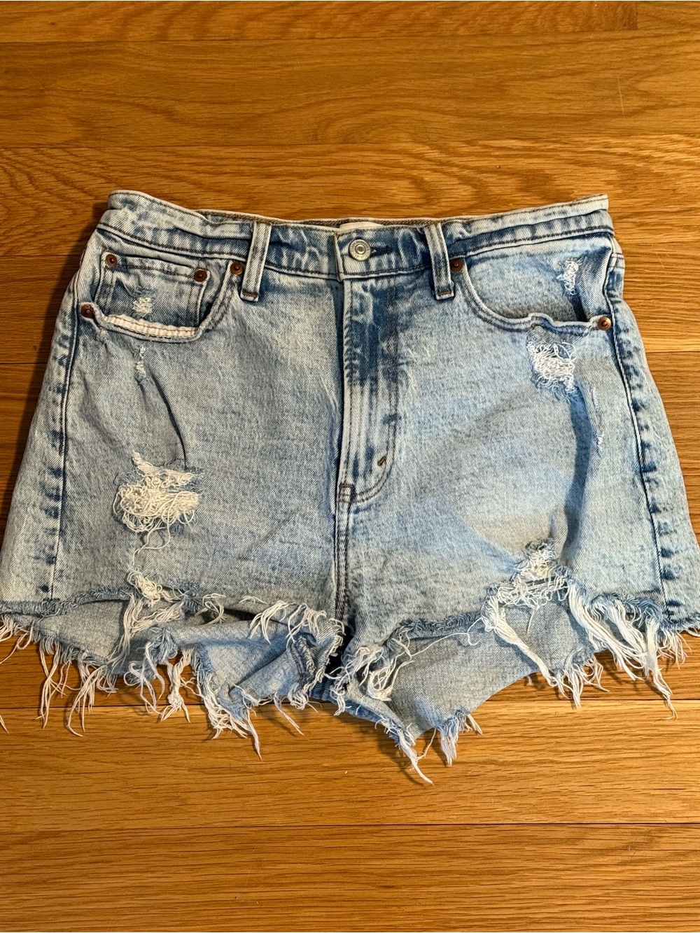 Abercrombie & Fitch Light Blue Distressed Denim Mom Shorts